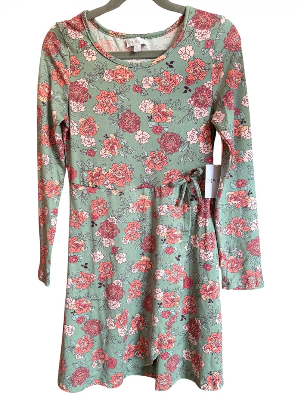 Btween Girls' Floral Tie-Waist Faux Wrap Dress NWT